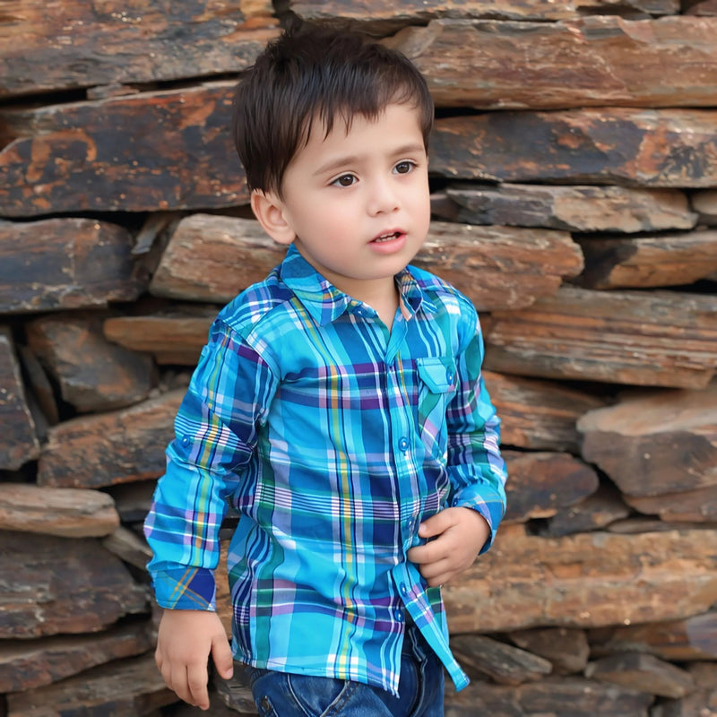 Premium Bright Blue Checks Winter Casual Shirt