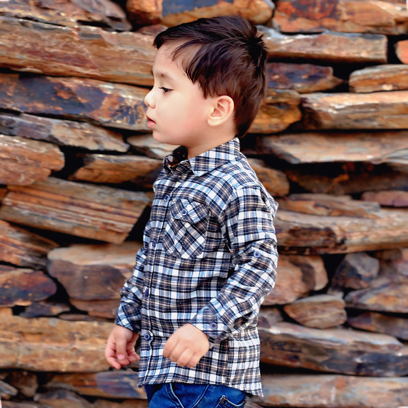 Grey & White Checks Winter Casual Shirt