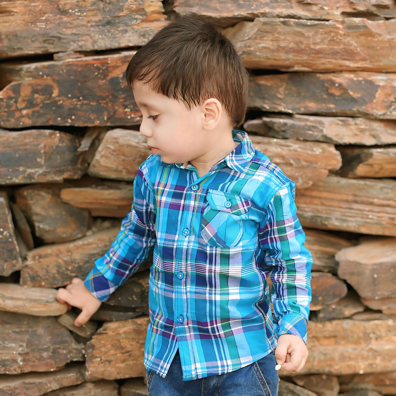 Premium Bright Blue Checks Winter Casual Shirt