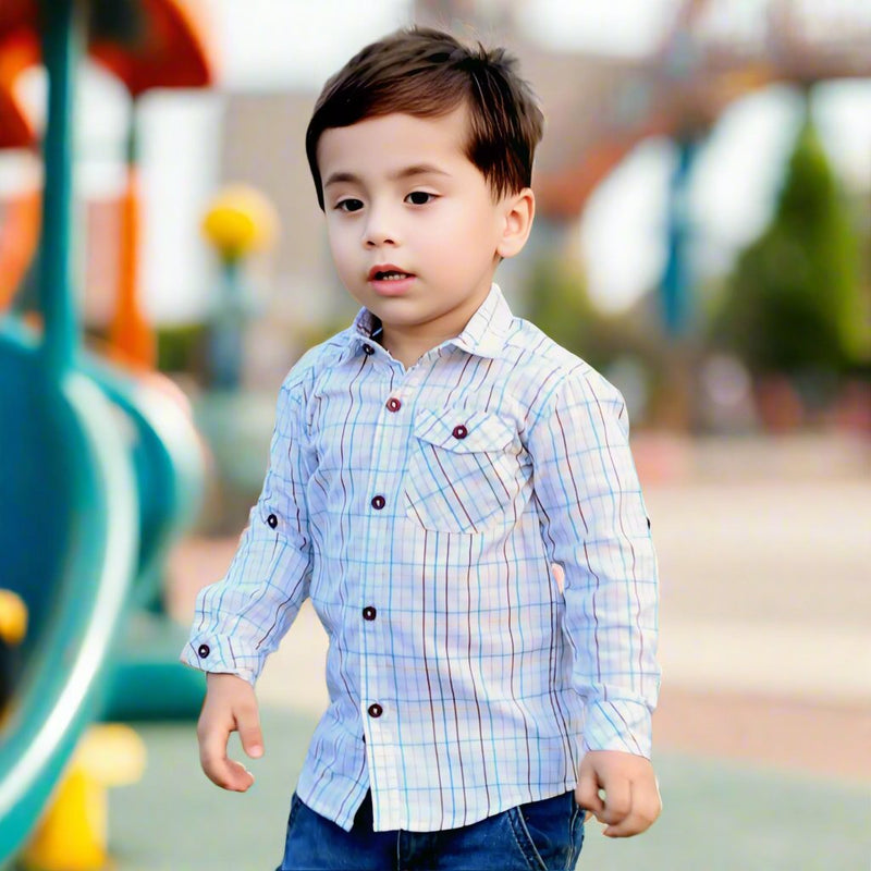 White & Rainbow Lines Boy's Casual Shirt