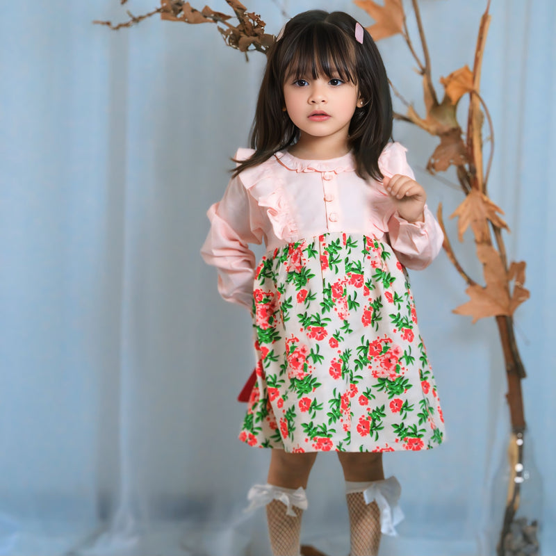 Baby Pink & Floral Print Frock